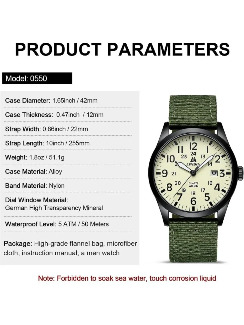 Men's Yellow Green Nylon Strap Stylish Luminous Unisex Military Tactical Watch